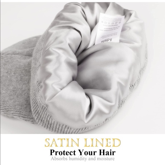 GREY UNISEX SATIN LINED (winter) BEANIE HAT (BRAND NEW) - Picture 4 of 5